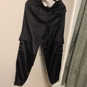 Banana Republic Black Satin Cargo Jogger Pants